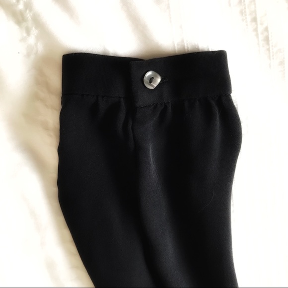 TEENFLO MAURICE TARICA 100% SILK BLACK RUFFLE LONG SLEEVE BUTTON UP BLOUSE - M - Picture 7 of 9